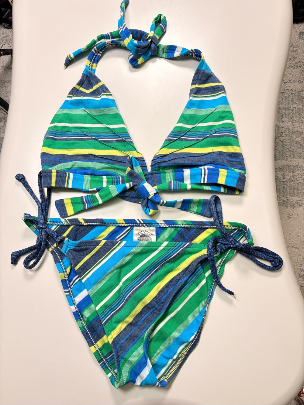 Lucky Brand Green, Blue & Yellow Striped Girls Two-Piece Swim Bikini